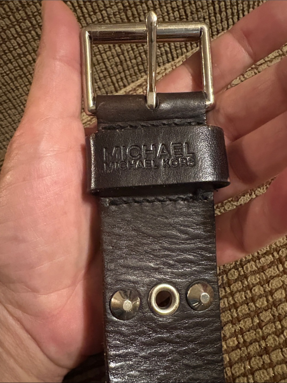 MICHEAL KORS Thick Cole Dark Black Leather Studded Men or Womans Belt-Medium